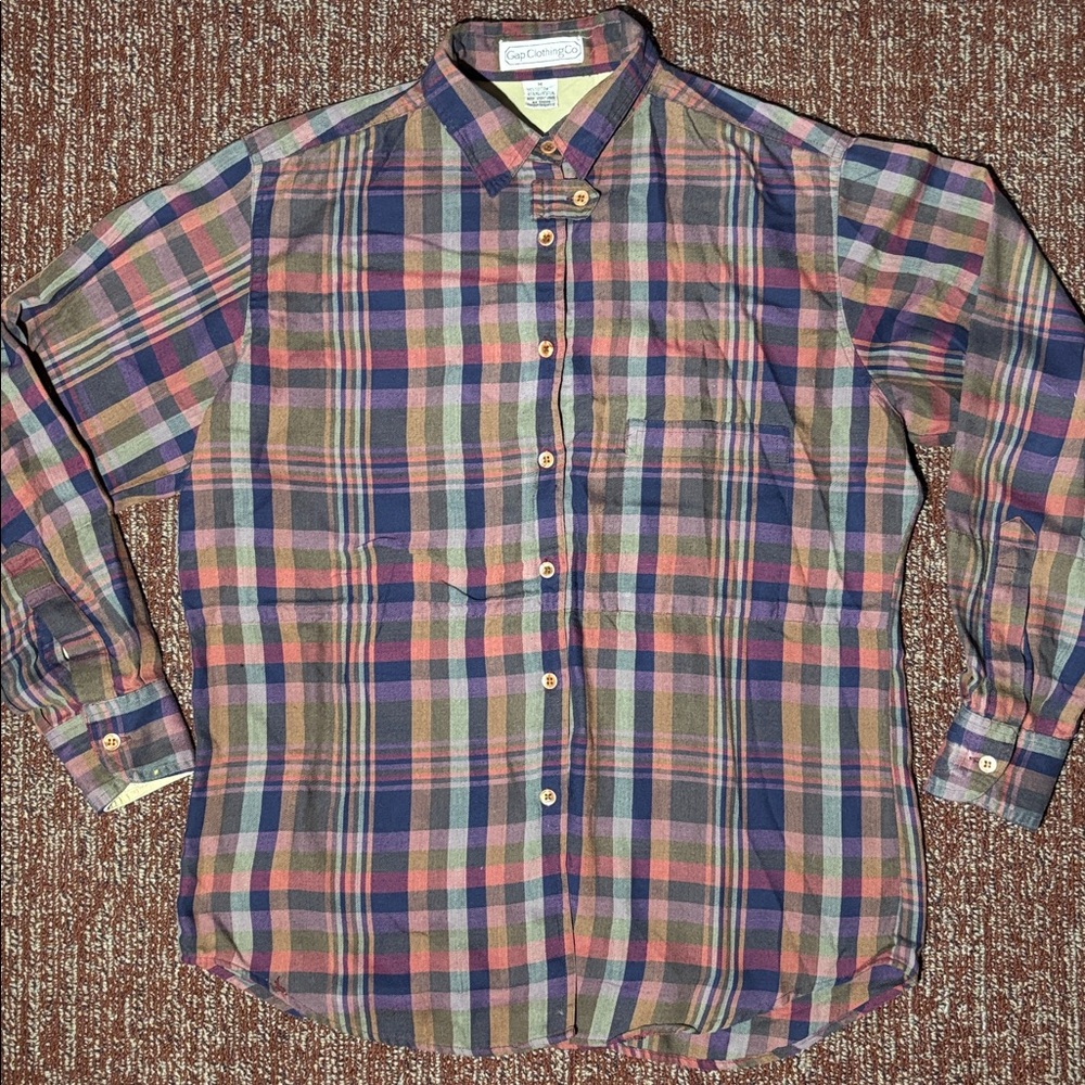 Gap Vintage multicolor tab collar plaid long sleeve casual button down shirt M
